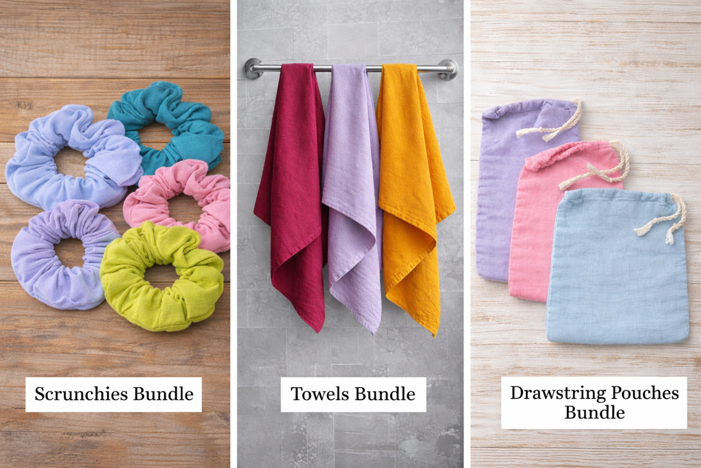 Linen Drawstring Pouches Bundle